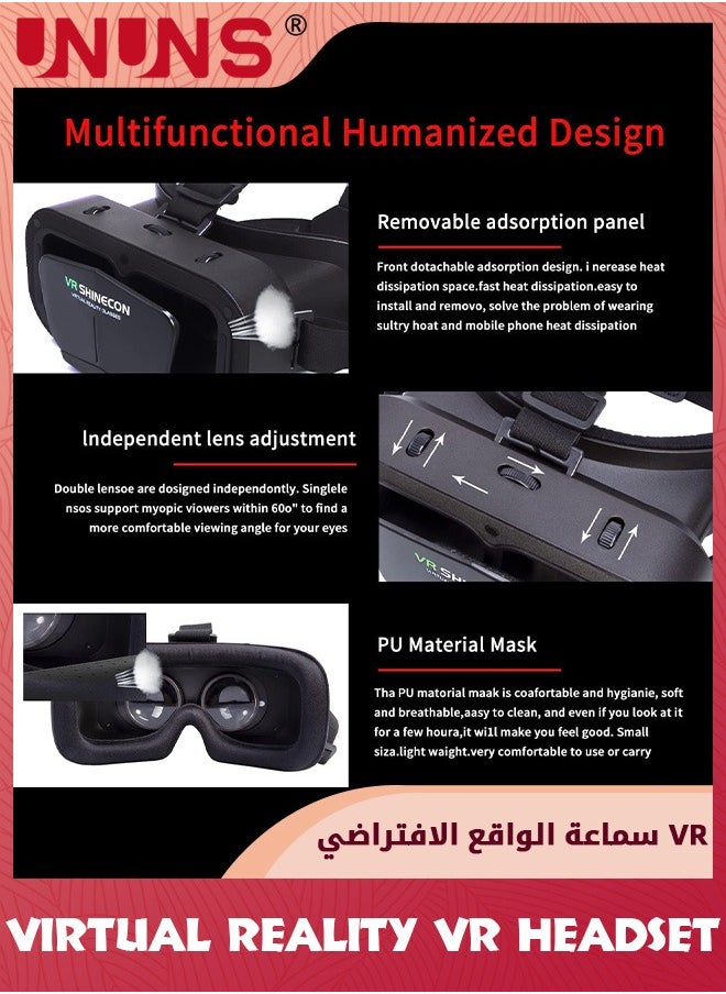 UNUNS سماعات الواقع الافتراضي، سماعات الواقع الافتراضي، نظارات الواقع الافتراضي ثلاثية الأبعاد لأفلام التلفزيون وألعاب الفيديو، سماعات الواقع الافتراضي ستيريو متوافقة مع شاشة iPhone/Android مقاس 4.7"-7"، سماعات الواقع الافتراضي للأطفال والكبار، أسود  - Image 4