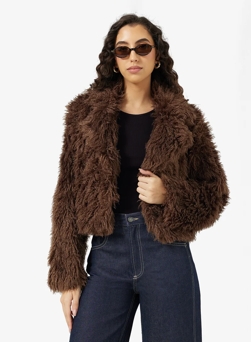 Ginger Faux Fur Lapel Collar Jacket