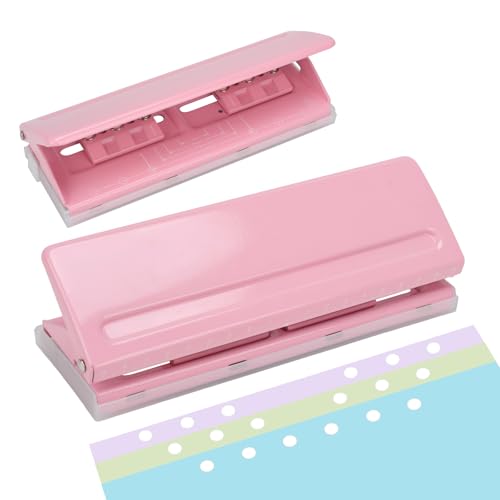 LYHLYA Adjustable 6-Hole Punch - Metal Hole Puncher for A4/A5/A6, Personal & Pocket Planners - 6-Ring Binder Puncher 6-Sheet Capacity, Non-Slip Base, with Ruler & Hole Guide (Pink) - Image 1
