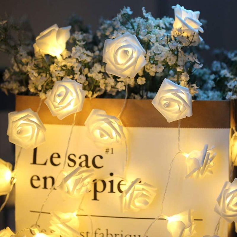 klarako 3 Meter 20LED USB Artificial Flower String Lights Rose Fairy Lights for Bedroom Christmas Valentine's Day Wedding Party Patio Decoration(Warm White) - Image 5