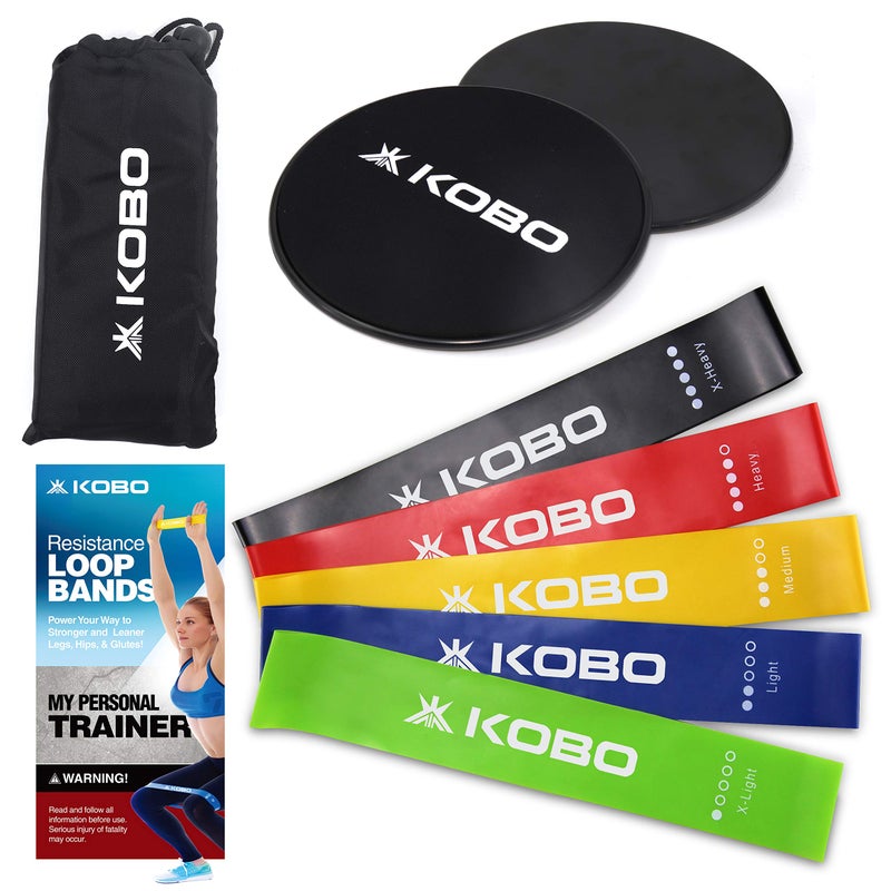 Kobo Resistance Bands and Core Sliding Discs Latex Set, 2 Carry Bag, forr Squats, HIPS & Glutes, Yoga, Crossfit, Stretching, Strength Training, Physical Therapy, Tension 5-50 LBS (5 Bands) - Image 5