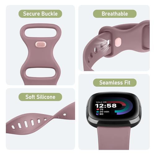Meliya Soft Strap for Fitbit Versa 4 / Versa 3 / Sense 2 / Sense(Watch Not Included), Flexible Premium Elastomer TPU Adjustable Watch Straps, Sport Replacement Band for Women Men (L,Smokey Mauve) - Image 3