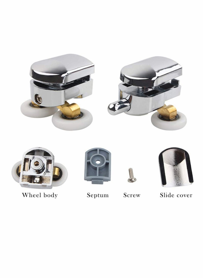 Shower Door Rollers, 4pcs Sliding Shower Doors Wheels Replacement Roller Runner Wheel 2 Top u0026 2 Bottom Chrome Plated Door Roller fit Glass Holes 14mm - Image 4