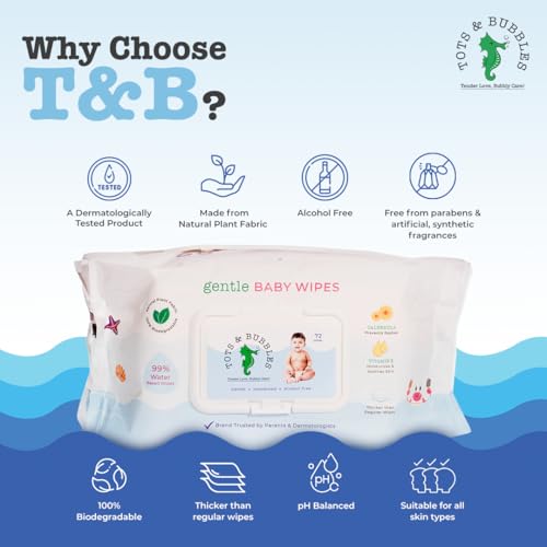 Tots and Bubbles Tots & Bubbles 99% Pure Water Baby Wipes | Plant Based, Unscented Newborn Wet Wipes, Thick & Gentle for Sensitive Skin – 72 Count (Pack of 2) with Lid - Image 5