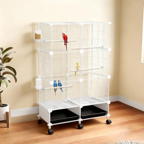 JTACHIONG Large Bird Cage, Parakeet Cage with Detachable Stand & Wheels,Bird Cage arakeet Cage with Bird Slide-Out Tray, Wooden Perches, Rolling Stand, Wide Flight Birdcage for Parrot Cockatiel Conure Budgie - Image 4
