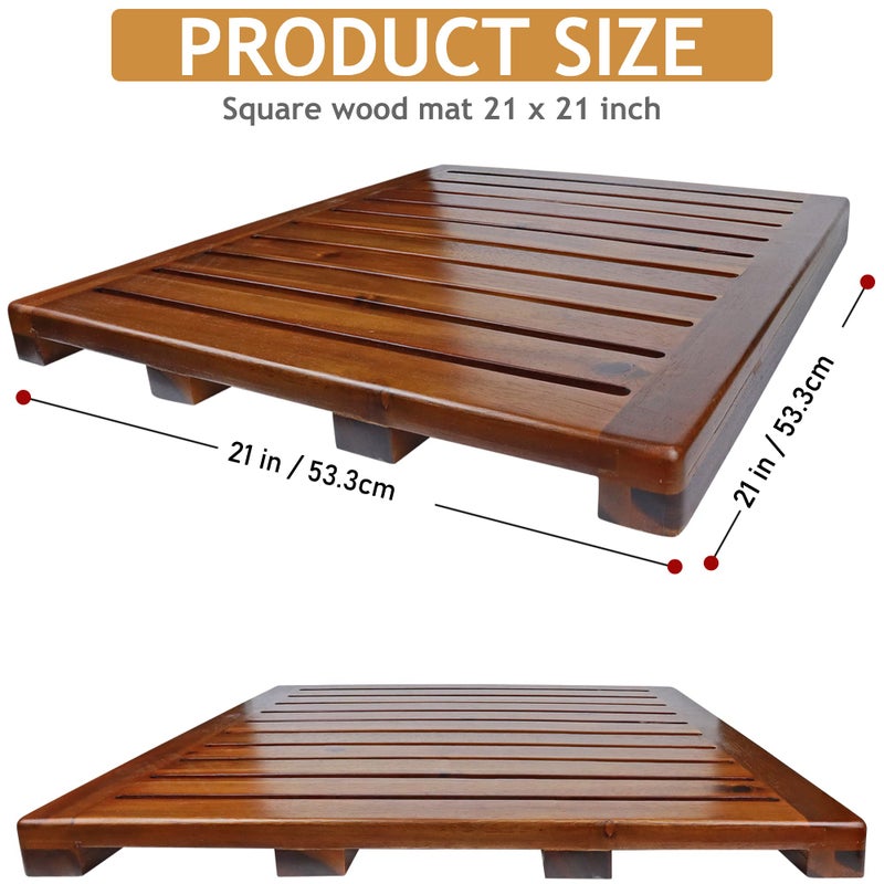 DEMIGO Acacia Wood Shower Mat 21x21 Inches by Demigo, Luxury Bath Mat Non Slip for Bathroom Bathtub Shower Spa Garden Home, Wooden Floor Mat Square Large for Outdoor and Indoor - Image 2