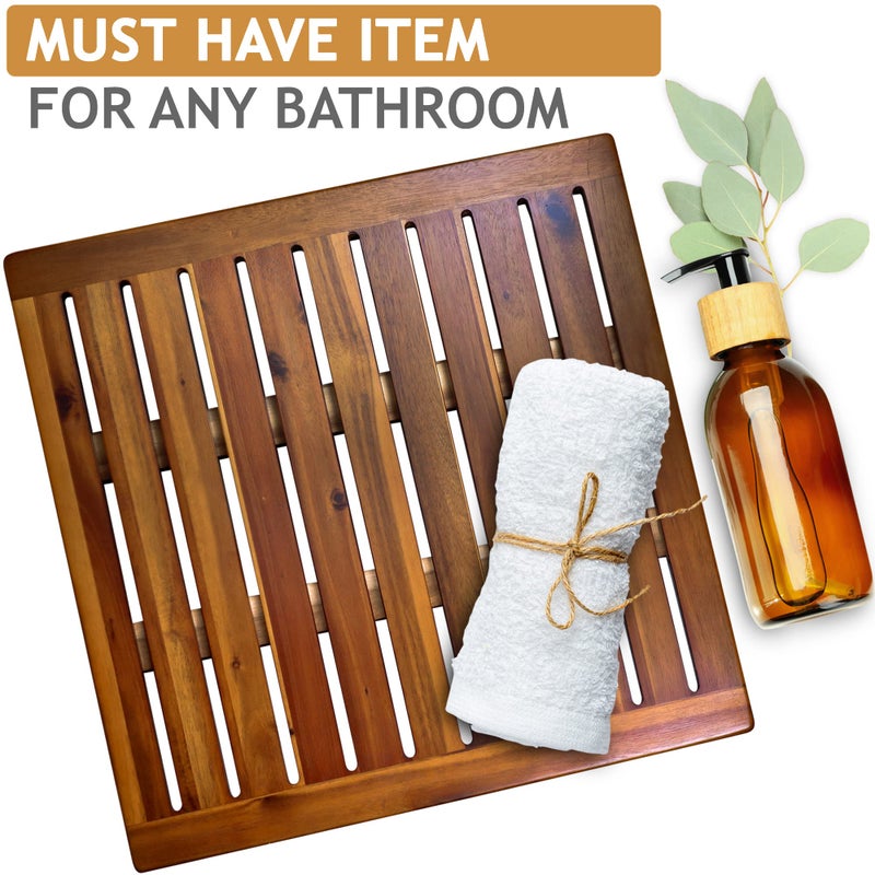 DEMIGO Acacia Wood Shower Mat 21x21 Inches by Demigo, Luxury Bath Mat Non Slip for Bathroom Bathtub Shower Spa Garden Home, Wooden Floor Mat Square Large for Outdoor and Indoor - Image 4