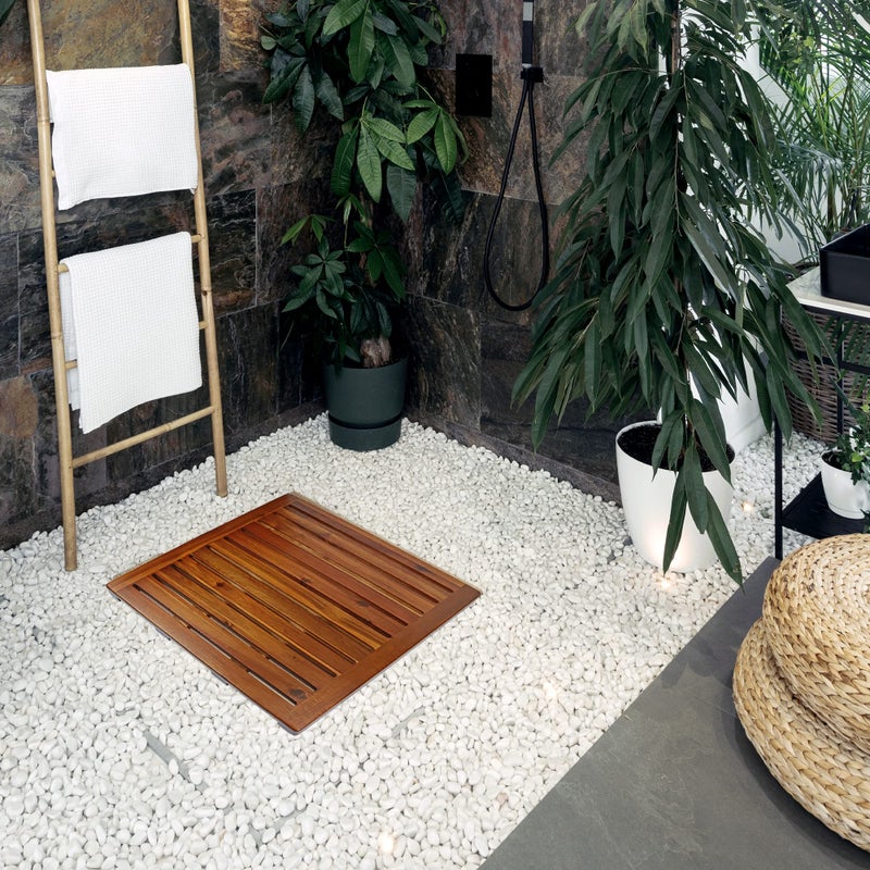 DEMIGO Acacia Wood Shower Mat 21x21 Inches by Demigo, Luxury Bath Mat Non Slip for Bathroom Bathtub Shower Spa Garden Home, Wooden Floor Mat Square Large for Outdoor and Indoor - Image 5