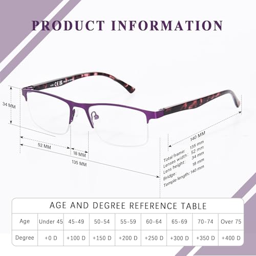 FONHCOO Bifocal Reading Glasses for Women Men, Metal Half Frame Blue Light Blocking Readers - Image 3
