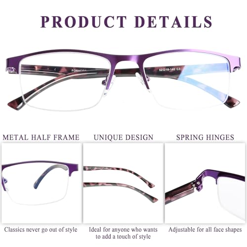 FONHCOO Bifocal Reading Glasses for Women Men, Metal Half Frame Blue Light Blocking Readers - Image 4