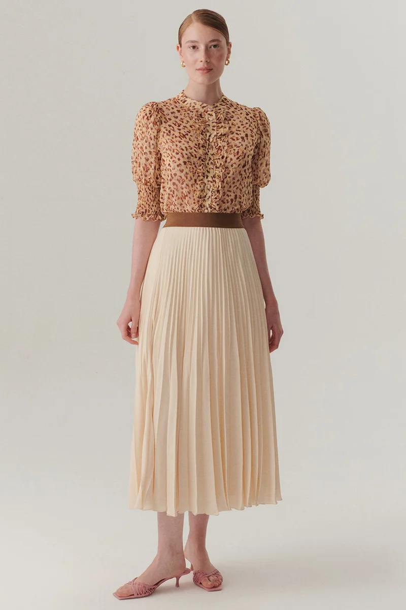 EXQUISE Elasticated Waist Straight Cut Pleated Midi Skirt