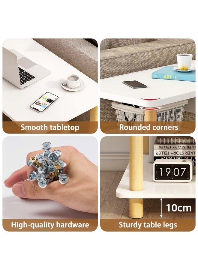 شويوين طاولة جانبية للأريكة مزدوجة الطبقات من CHOIWIN مع رف مفتوح، طاولة قهوة جانبية مع أرجل خشبية لغرفة النوم وغرفة المعيشة وغرفة المكتب، سهلة التجميع، 80*40*53 سم - Image 4