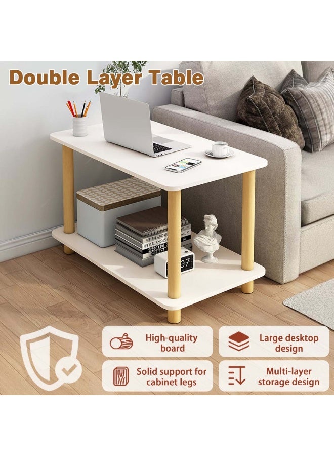 شويوين طاولة جانبية للأريكة مزدوجة الطبقات من CHOIWIN مع رف مفتوح، طاولة قهوة جانبية مع أرجل خشبية لغرفة النوم وغرفة المعيشة وغرفة المكتب، سهلة التجميع، 80*40*53 سم - Image 2