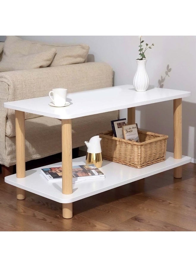 شويوين طاولة جانبية للأريكة مزدوجة الطبقات من CHOIWIN مع رف مفتوح، طاولة قهوة جانبية مع أرجل خشبية لغرفة النوم وغرفة المعيشة وغرفة المكتب، سهلة التجميع، 80*40*53 سم - Image 1