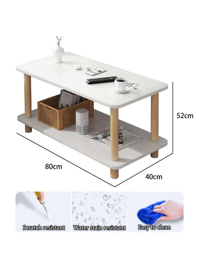 شويوين طاولة جانبية للأريكة مزدوجة الطبقات من CHOIWIN مع رف مفتوح، طاولة قهوة جانبية مع أرجل خشبية لغرفة النوم وغرفة المعيشة وغرفة المكتب، سهلة التجميع، 80*40*53 سم - Image 5