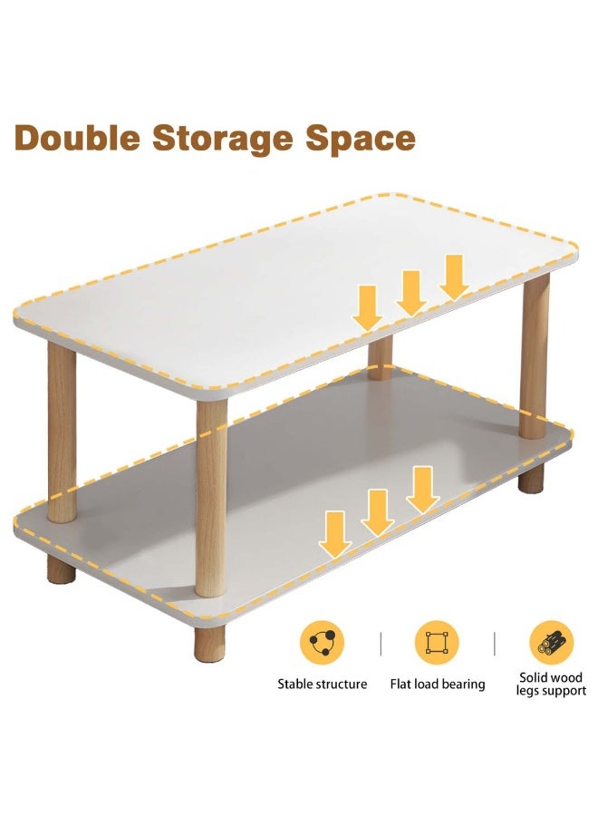 شويوين طاولة جانبية للأريكة مزدوجة الطبقات من CHOIWIN مع رف مفتوح، طاولة قهوة جانبية مع أرجل خشبية لغرفة النوم وغرفة المعيشة وغرفة المكتب، سهلة التجميع، 80*40*53 سم - Image 3