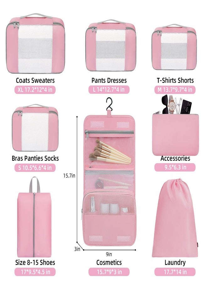 BAGAIL 8 Set/10 Set Packing Cubes Various Sizes Packing Organizer for Travel Accessories Luggage Carry On Suitcase, 08-Pink, 8 Set, 8 Set-middle Mesh - Image 2