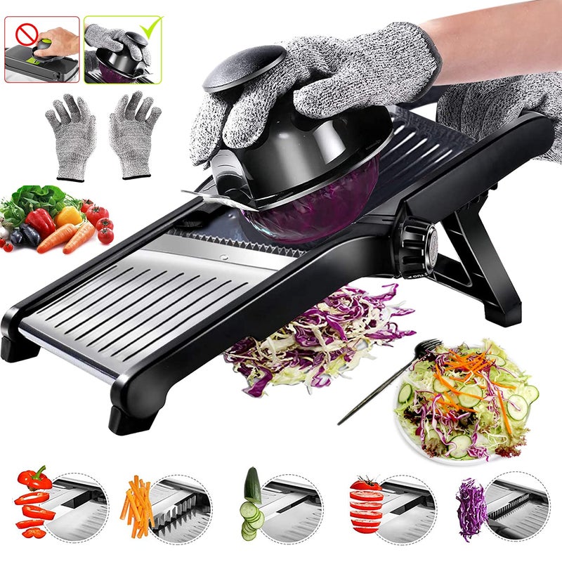 domucoly Mandoline Slicer for Kitchen, Adjustable Stainless Steel Food Vegetable Potato Onion Slicer French Fry Cutter, Slicer Julienne with Cut-Resistant Gloves - Image 1