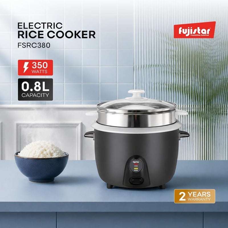 Fujistar Electric Rice Cooker FSRC380, 0.8L, 350W, Food-Grade Steel Body, Quick Heating, One-Touch Control - Image 2