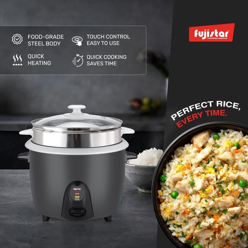 Fujistar Electric Rice Cooker FSRC380, 0.8L, 350W, Food-Grade Steel Body, Quick Heating, One-Touch Control - Image 3