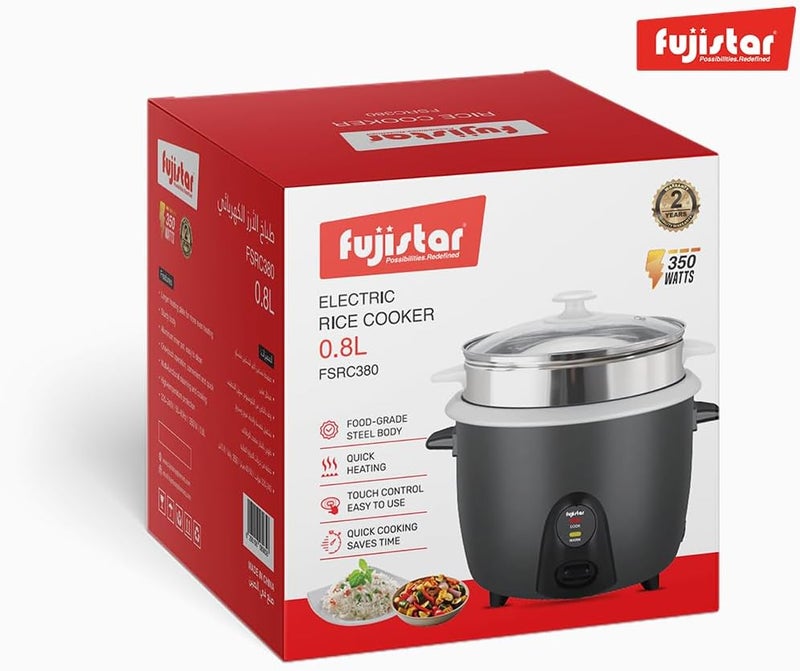Fujistar Electric Rice Cooker FSRC380, 0.8L, 350W, Food-Grade Steel Body, Quick Heating, One-Touch Control - Image 4