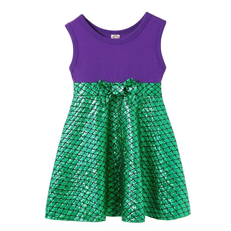 Henzworld Litle Girls Princess Dress Up Kids Mermaid Costume Party Birthday Gifts Halloween Outfit Fish Scale Cosplay Role Play Mermaid Clothes 4T Toddler 4-5 Years - Image 3