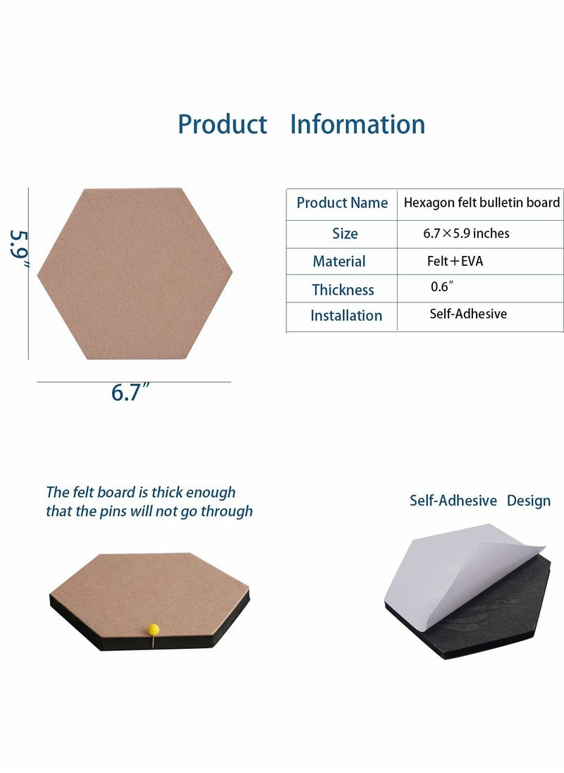 SYOSI Self Adhesive Bulletin Boards 10Pcs 15cm Hexagon Self Adhesive Felt Board Tiles with Push Pins Hexagon Bulletin Board for Walls Felt Cork Pin Board for Pictures Photos Memos  - Image 3