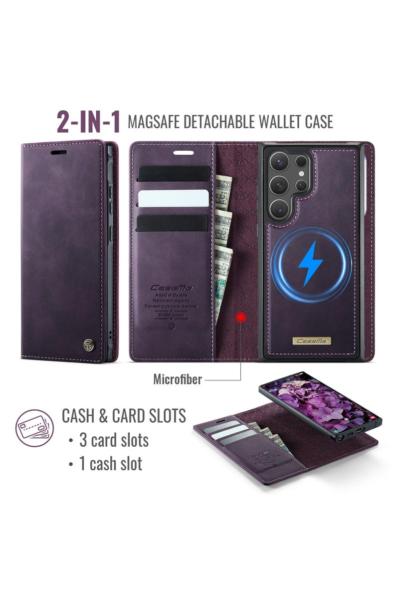 CaseMe C49 Magnetic RFID Blocking Detachable Wallet MagSafe Leather Phone Case for Samsung Galaxy S25 Ultra - Purple - Image 2
