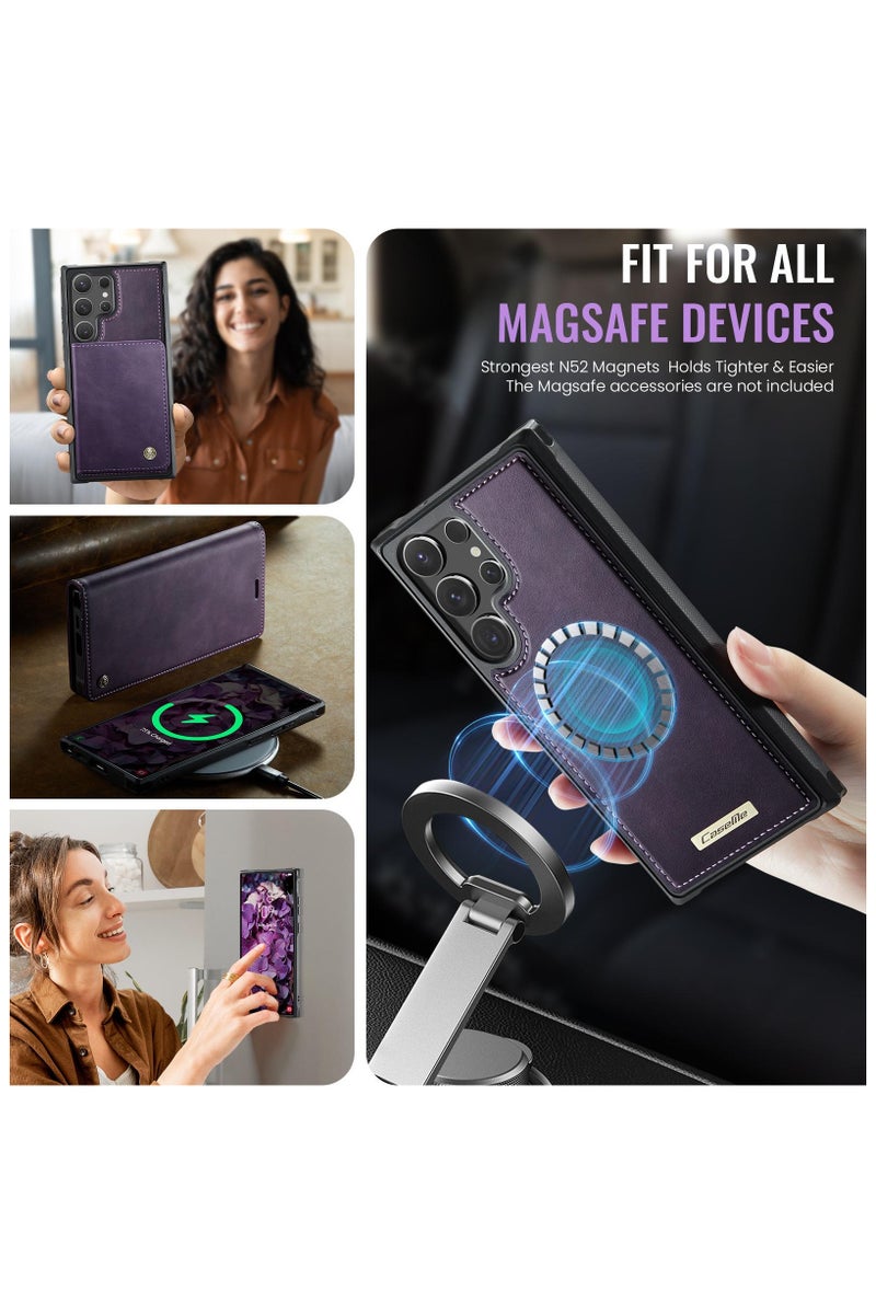 CaseMe C49 Magnetic RFID Blocking Detachable Wallet MagSafe Leather Phone Case for Samsung Galaxy S25 Ultra - Purple - Image 3