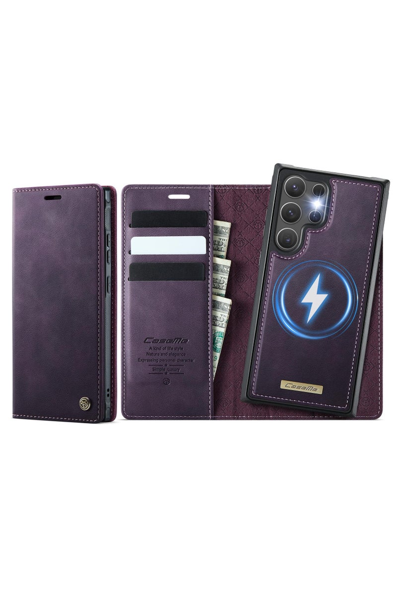 CaseMe C49 Magnetic RFID Blocking Detachable Wallet MagSafe Leather Phone Case for Samsung Galaxy S25 Ultra - Purple - Image 1