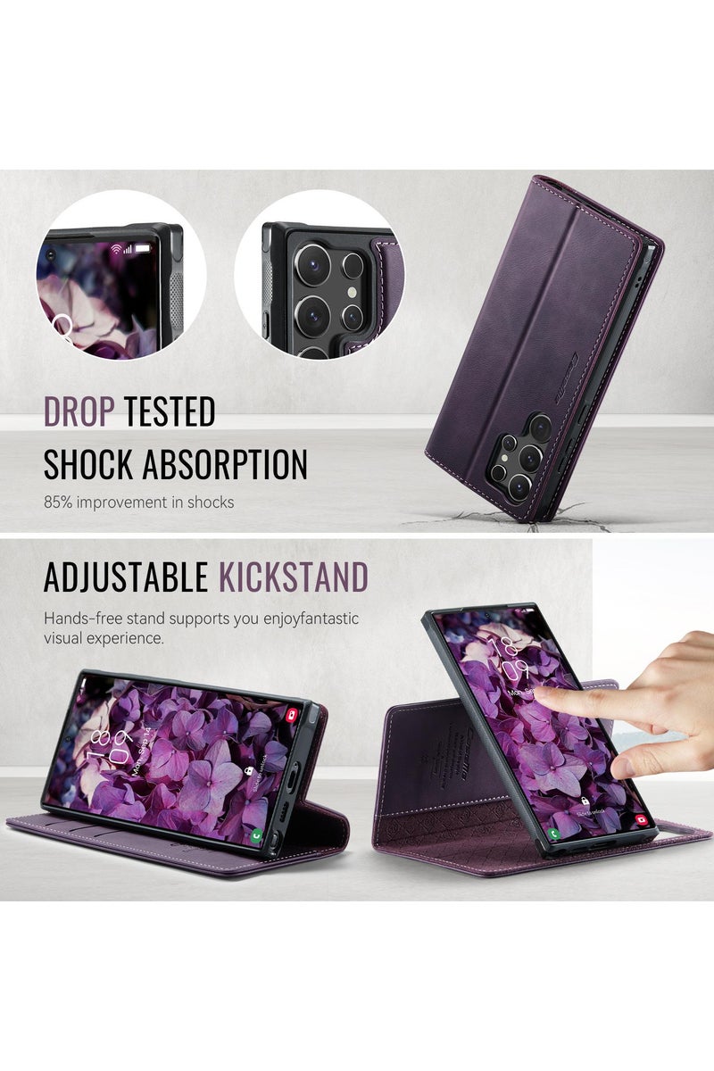 CaseMe C49 Magnetic RFID Blocking Detachable Wallet MagSafe Leather Phone Case for Samsung Galaxy S25 Ultra - Purple - Image 5