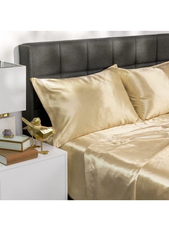 Baltic Linen طقم ملاءات ساتان فاخرة من الكتان البلطيقي كامل ذهبي 4 قطع - Image 4