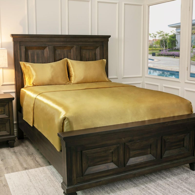 Baltic Linen طقم ملاءات ساتان فاخرة من الكتان البلطيقي كامل ذهبي 4 قطع - Image 3