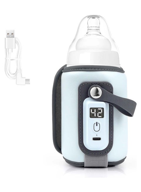 [Upgrade] Portable Bottle Warmer, Baby Milk Warmer for All Bottles, Rapid Heating Accurate Temperature Control with LED Display, USB Warmer Bottle Suitable for Home and Outing (Blue)