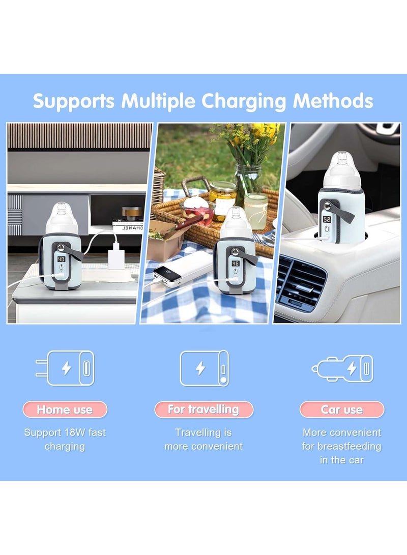 [Upgrade] Portable Bottle Warmer, Baby Milk Warmer for All Bottles, Rapid Heating Accurate Temperature Control with LED Display, USB Warmer Bottle Suitable for Home and Outing (Blue)