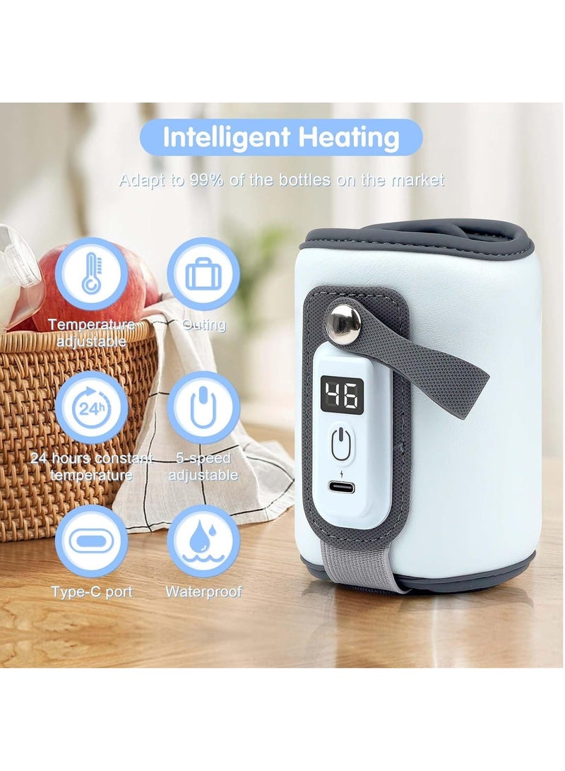 [Upgrade] Portable Bottle Warmer, Baby Milk Warmer for All Bottles, Rapid Heating Accurate Temperature Control with LED Display, USB Warmer Bottle Suitable for Home and Outing (Blue)