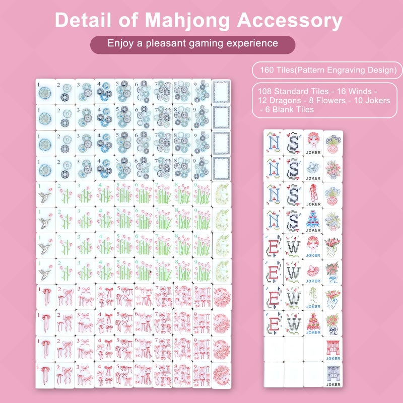 Arrowbash 160 Pcs Mini Mahjong Tiles Set 1.2 Inch Tiles American Mahjong Game with 8 Different Patterns Mah Jong Block Set for Mahjongs Lovers - Image 2
