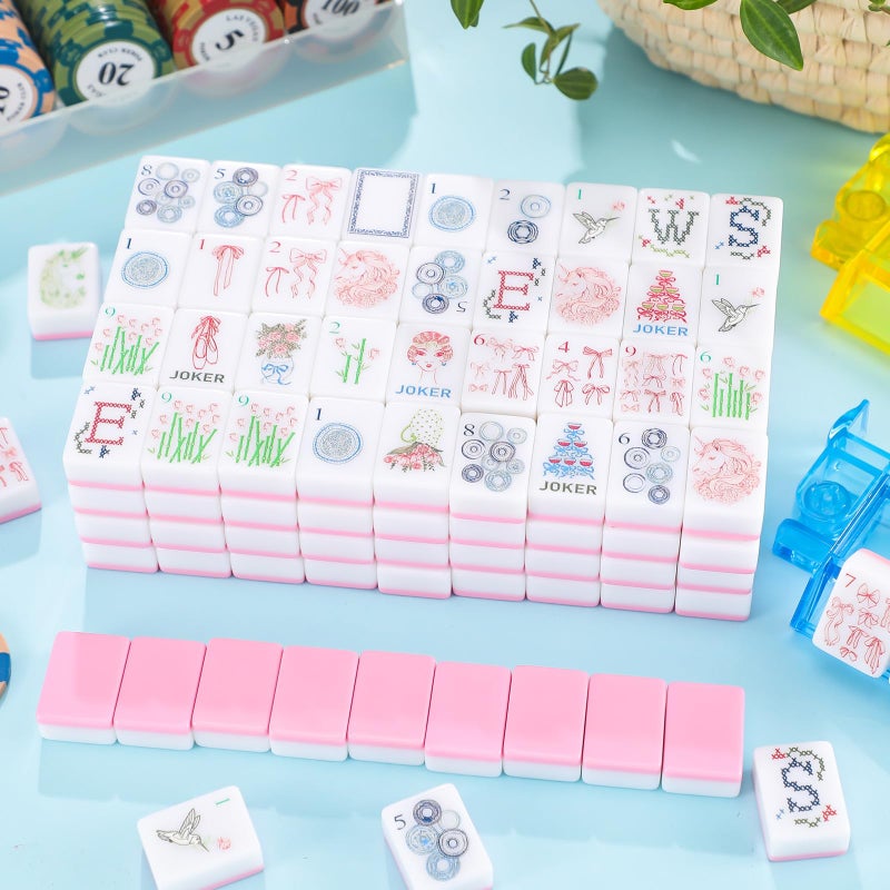 Arrowbash 160 Pcs Mini Mahjong Tiles Set 1.2 Inch Tiles American Mahjong Game with 8 Different Patterns Mah Jong Block Set for Mahjongs Lovers - Image 4