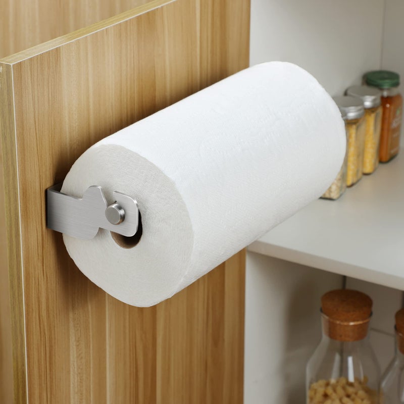 ZUNTO Paper Towel Holder Cabinet Door or Under Cabinet, Self Adhesive Big Roll Holder Wall Mount, Stainless Steel - Image 1