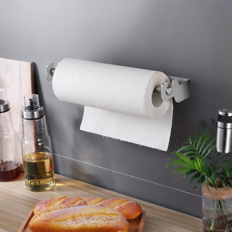 ZUNTO Paper Towel Holder Cabinet Door or Under Cabinet, Self Adhesive Big Roll Holder Wall Mount, Stainless Steel - Image 4