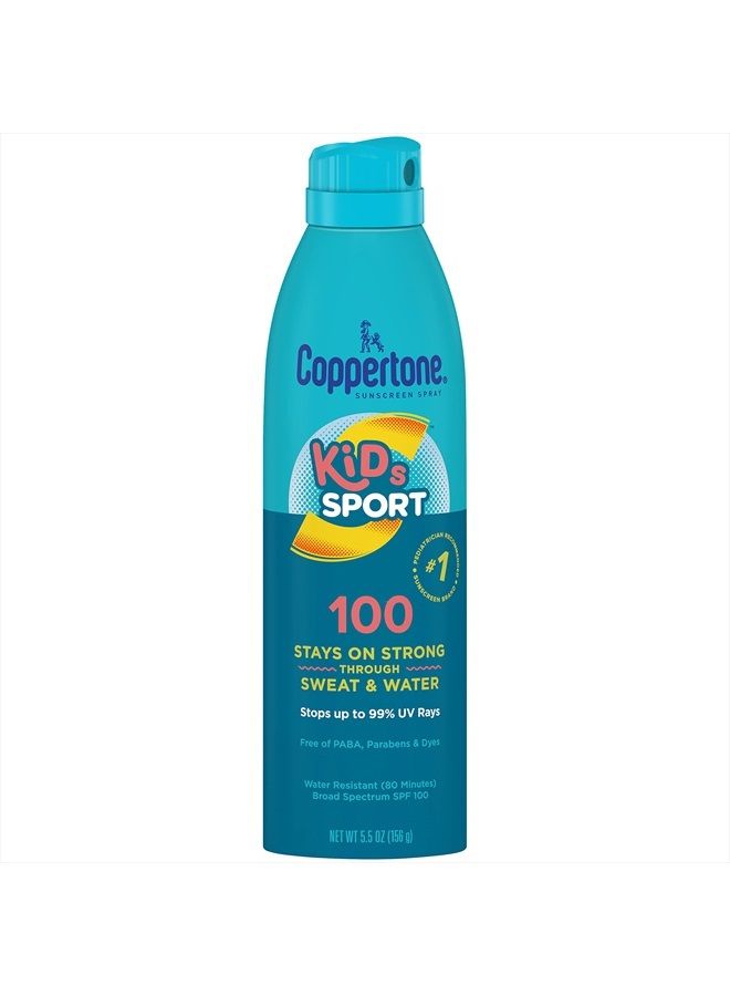 Coppertone سبراي واقي شمس للأطفال SPORT SPF 100، مقاوم للماء، سبراي واقي شمس مستمر للأطفال، واقي شمس طيف واسع SPF 100، 5.5 أونصة سبراي - Image 1