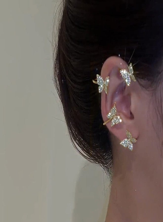 Jumwrit Rhinestone Butterfly Ear Cuffs Non Piercing Ear Clips Ear Cuffs Climber Crawler Earrings Ear Wrap around Earrings for Women（Gold） - Image 4