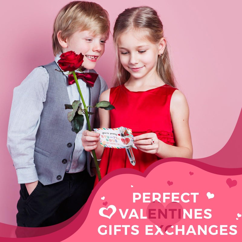 Sabary 18 Set Valentines Day Card and Multicolor Pen Gift Greeting Card and Retractable Multicolored Pen for Kids School Valentine's Day Student Classroom Exchange Gift Party Favor (Clear,6-in-1) - Image 4