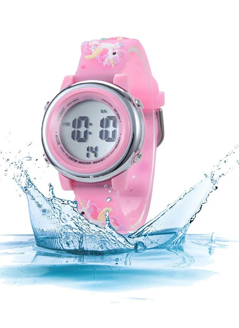 Sweet seven 3 pcs Unicorn-themed Kids Watch Set: Waterproof Digital Watch with Alarm, Stopwatch, and Unicorn Bracelet - impeccable Back to School & Birthday Gift for Girls Ages 3-10 Pink  - Image 5