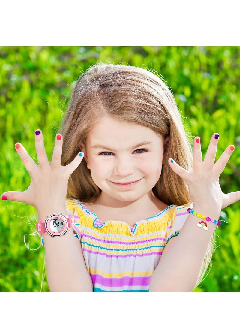 Sweet seven 3 pcs Unicorn-themed Kids Watch Set: Waterproof Digital Watch with Alarm, Stopwatch, and Unicorn Bracelet - impeccable Back to School & Birthday Gift for Girls Ages 3-10 Pink  - Image 4