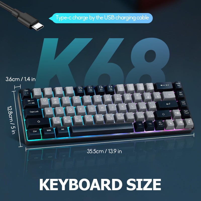 Guiheng Wired Portable 60% Mechanical Feeling Gaming Keyboard,RGB LED Backlit Compact 68 Keys Mini Wired Office Keyboard for Windows Laptop PC Mac Gamer, Typist, Travel on Business Trip -Grey and Black - Image 4