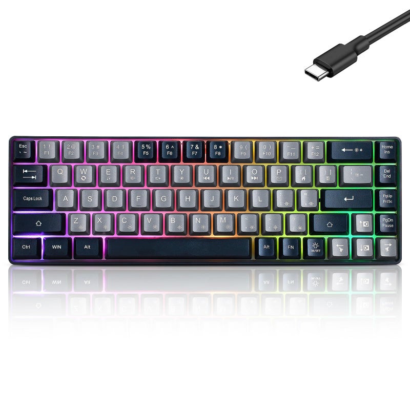 Guiheng Wired Portable 60% Mechanical Feeling Gaming Keyboard,RGB LED Backlit Compact 68 Keys Mini Wired Office Keyboard for Windows Laptop PC Mac Gamer, Typist, Travel on Business Trip -Grey and Black - Image 1