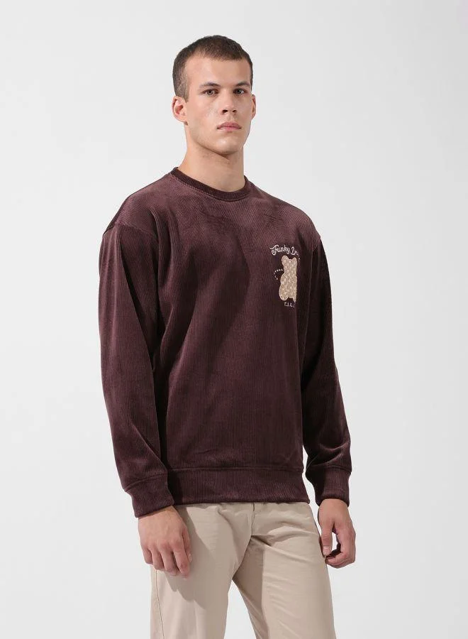 ذا انديان كراج كو Men Oversized Fit Self Design Crew Neck Full Sleeves Sweatshirt