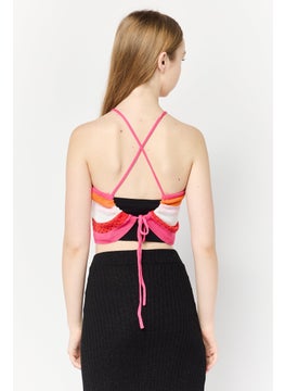 As You Women Halter Neck Sleeveless Stripe Pattern Crop Top, Multicolor  - Image 4