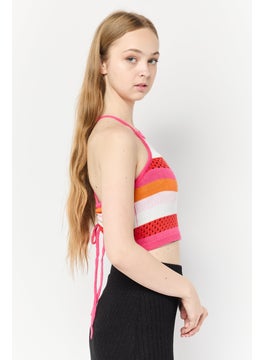 As You Women Halter Neck Sleeveless Stripe Pattern Crop Top, Multicolor  - Image 3